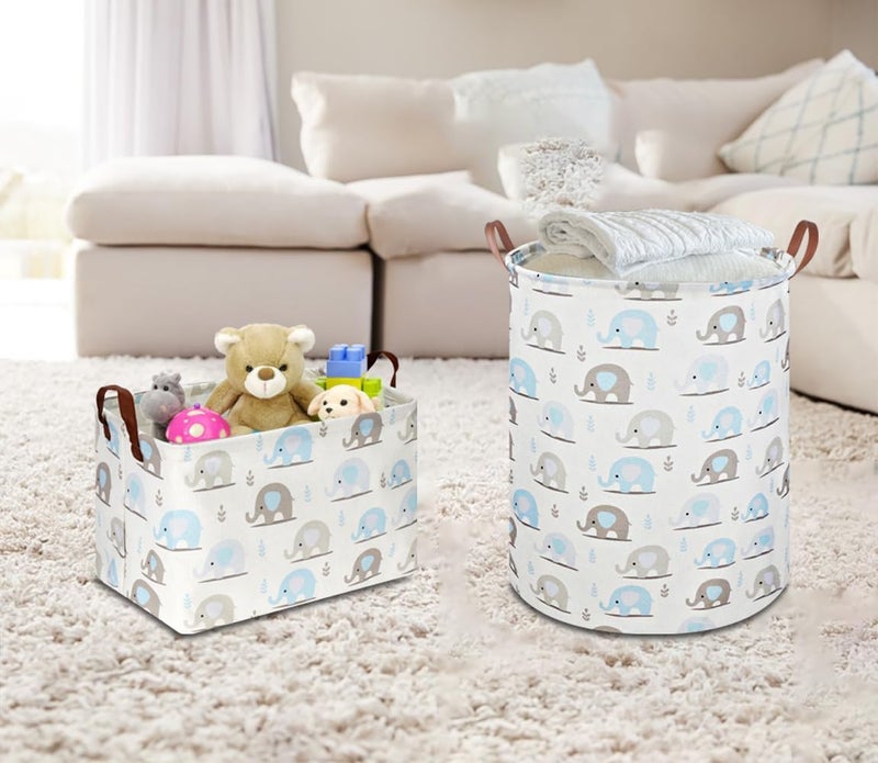 NTAOHAMPER Rectangular Blue Elephant Storage Basket,Collapsible Gift Basket with Handles,Books Box,Room Decor(Blue Elephant) - Image 2
